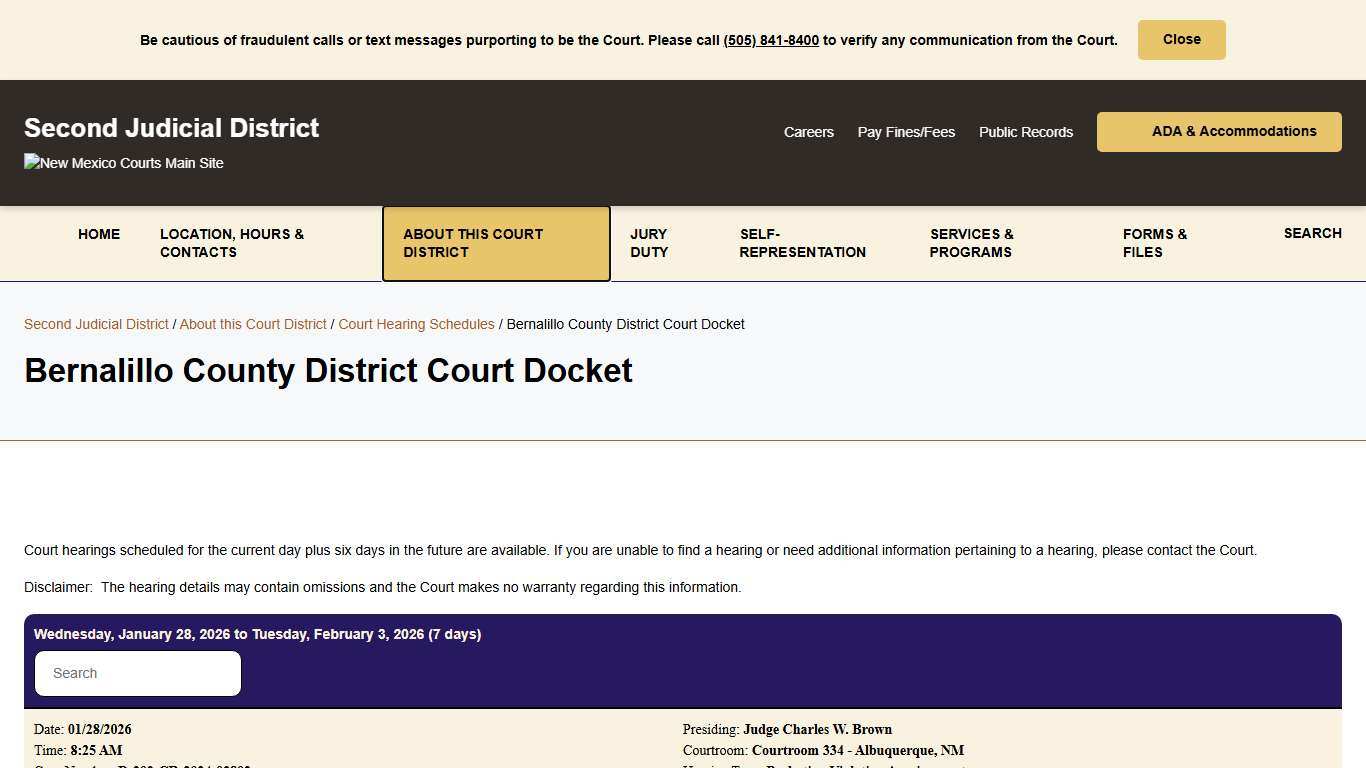 Bernalillo County District Court Docket - Second Judicial District