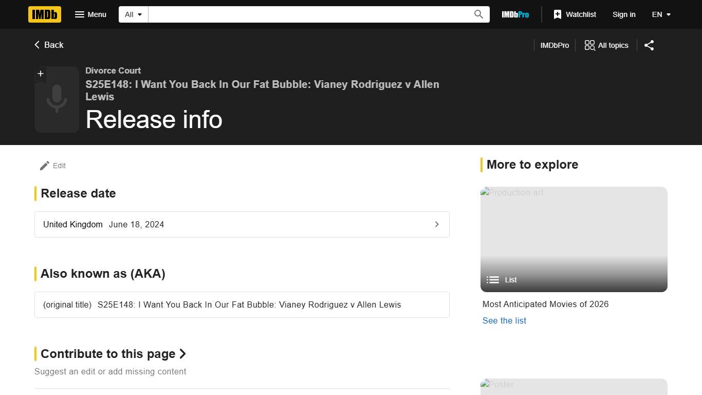 "Divorce Court" S25E148: I Want You Back In Our Fat Bubble: Vianey Rodriguez v Allen Lewis (Podcast Episode 2024) - Release info - IMDb